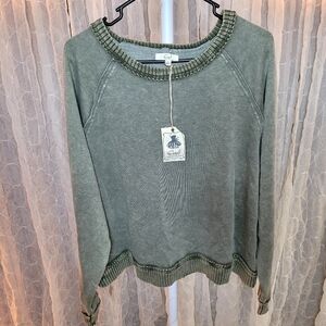 Easel Olive Green Mineral Wash Oversized Raglan Pullover French Terry Boutique